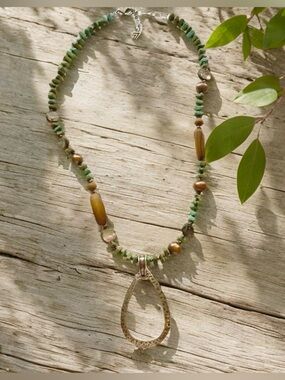 Silpada Green and Pearl Beaded Necklace with Sterling Teardrop Pendant